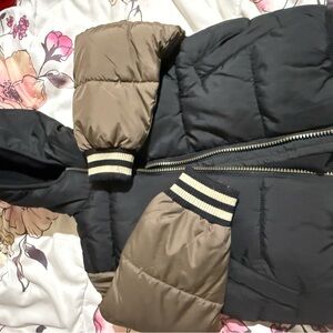 Stylish Black and Tan Kids Puffer Jacket
